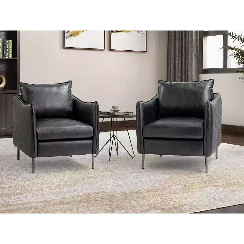 Set of 2 Upholstery Livingroom Vegan Leather Armchair with Metal Legs