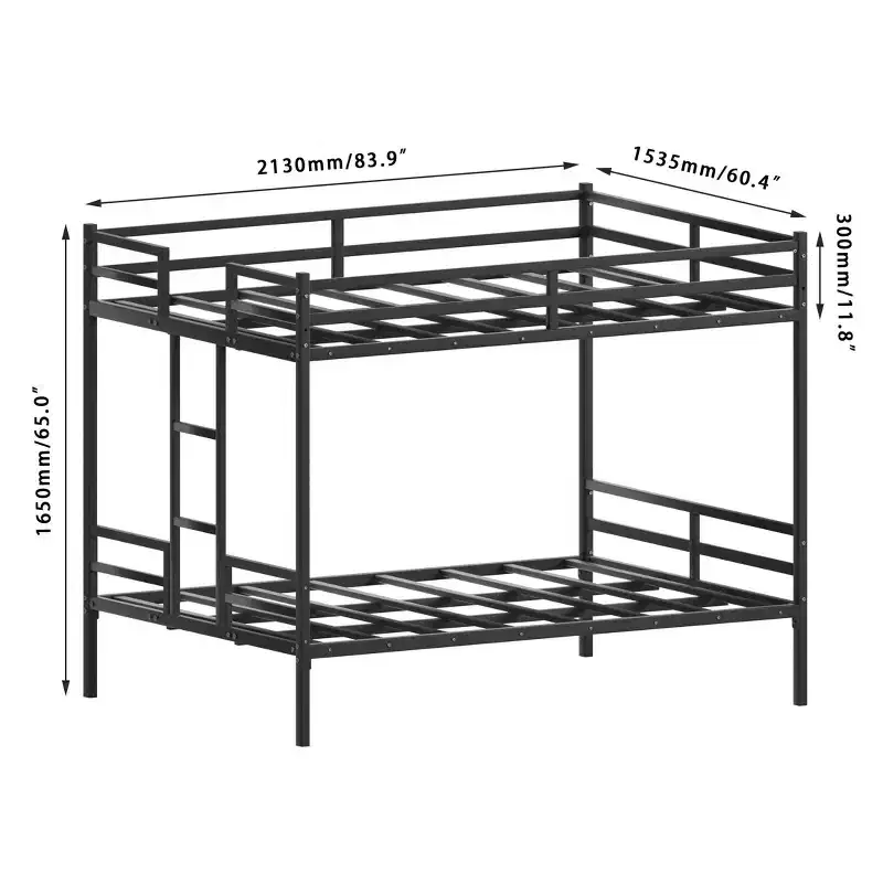 Luxystar Queen Metal Bunk Bed with Full-Length Guardrail for Apartment and Dorm, Black