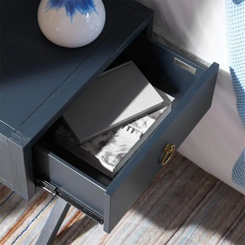 Navy and Gold 1-Drawer Nightstand | Glam Style Bedside Table