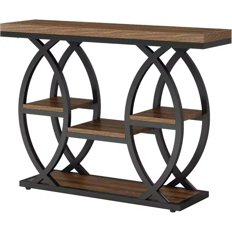 Lantine 39.37 Console Table, Industrial 4-Tier Sofa Table Narrow Wood Entryway Table with Storage Shelves