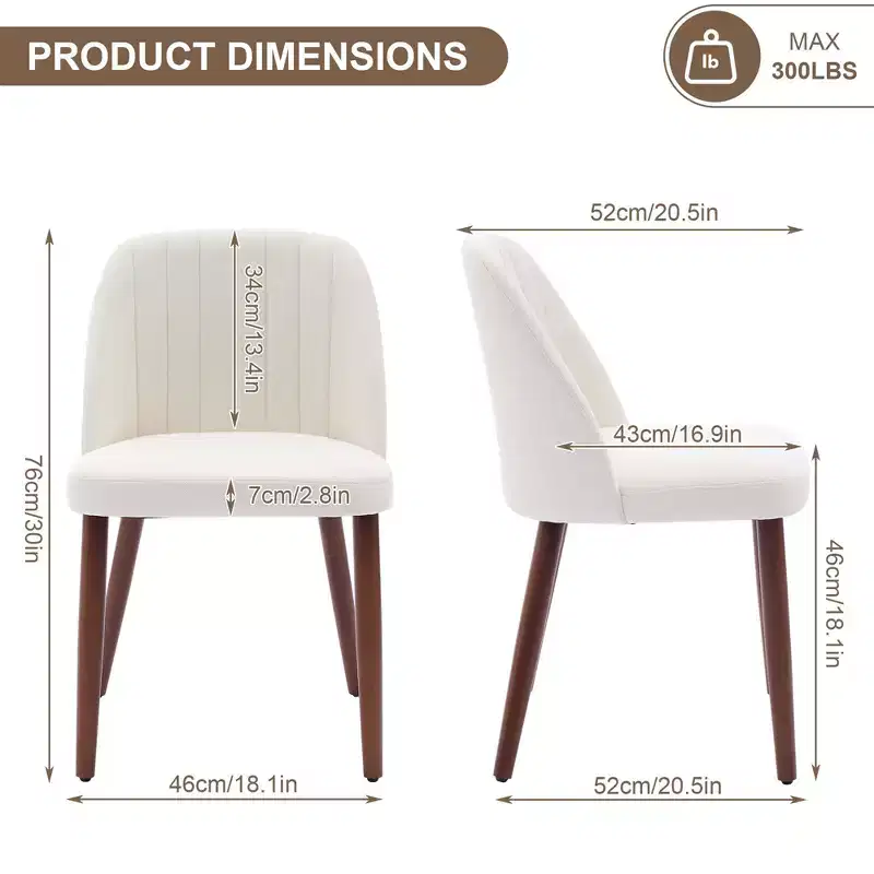 2 Pack Upholstered Dining Chairs with Thick Cushions, Modern Linen Fabric Chairs with Wood Legs for Kitchen, Dining Room, or Living Room