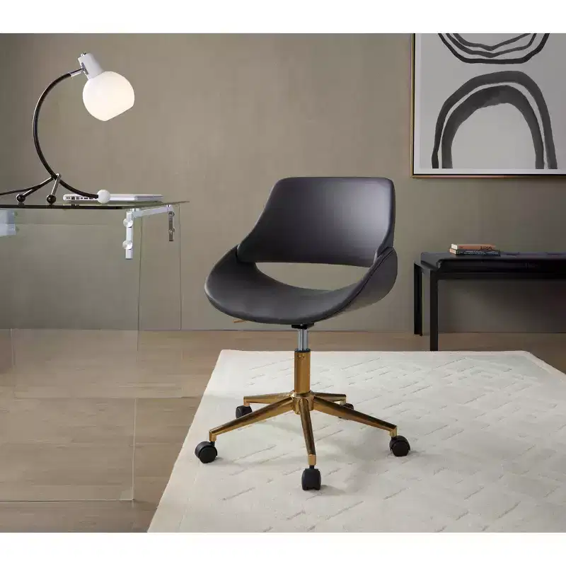 Office Chair Gold/Gray PU Leather Adjustable Height 360 Swivel