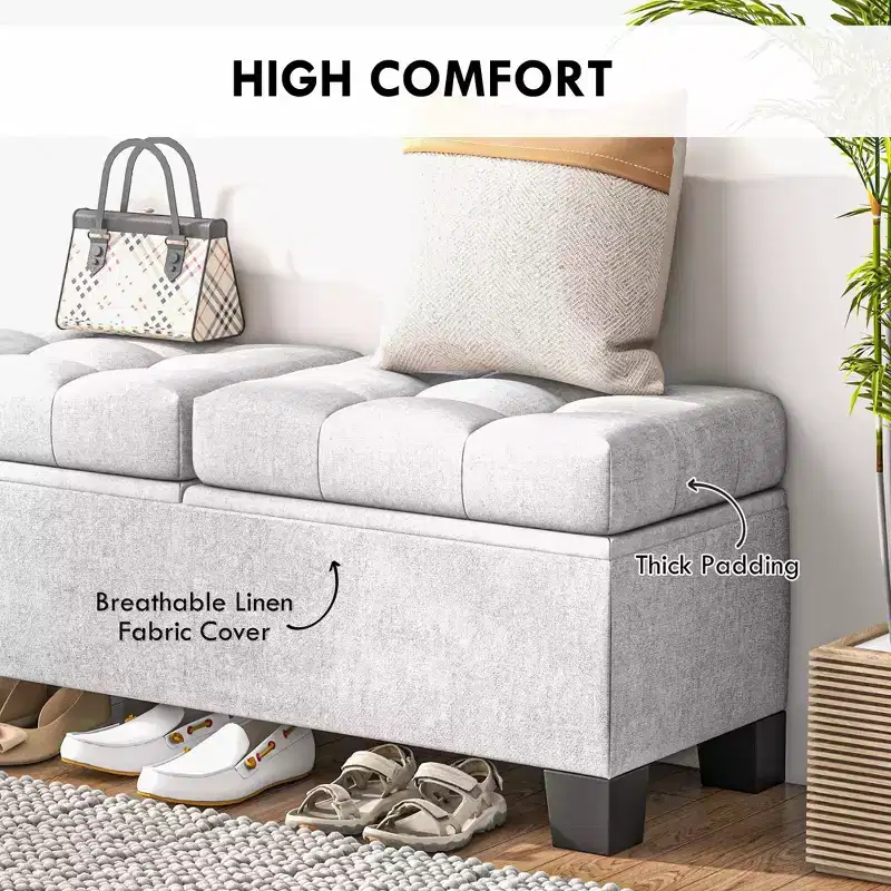 Okak Modern Pull-Open Top Button Tufted Ottoman Bench with Storage,Upholstered Storage Ottoman for Bedroom,Entrance