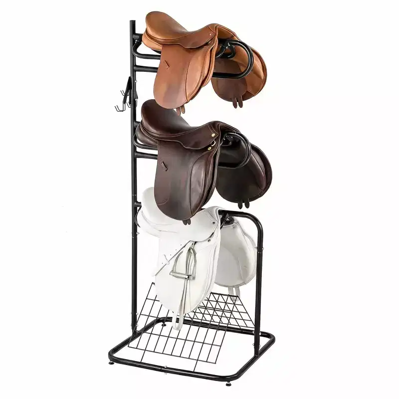 3 Tier Saddle Rack Stand Rotatable & Removable, Heavy Duty Horse Tack Organization Stand, Freestanding English & Western Saddle Blanket Holder Black