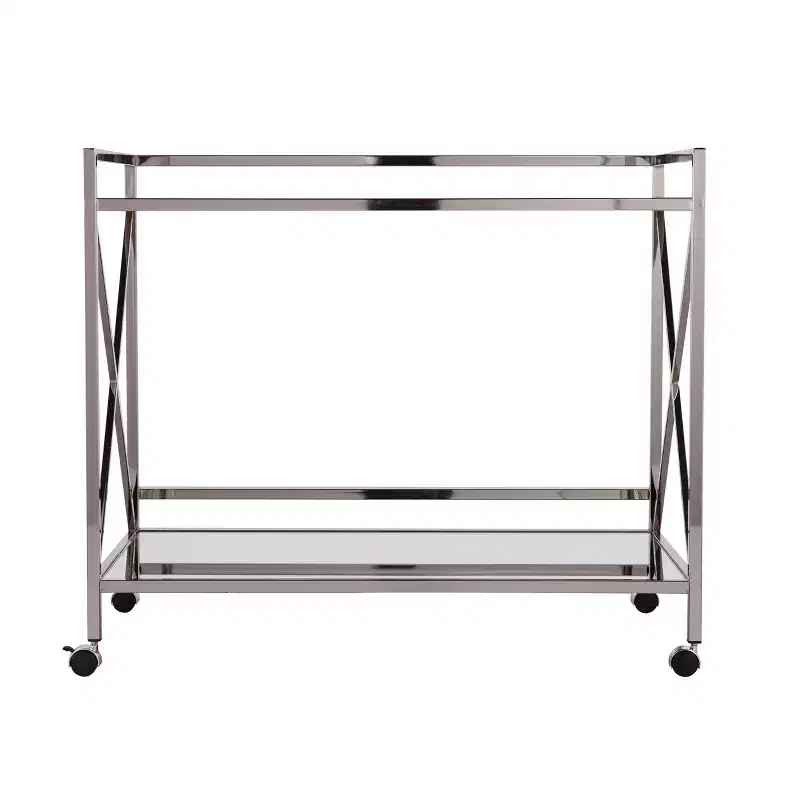 Modern Bar Cart with Wheels, Silver & Charcoal, Home Entertaining