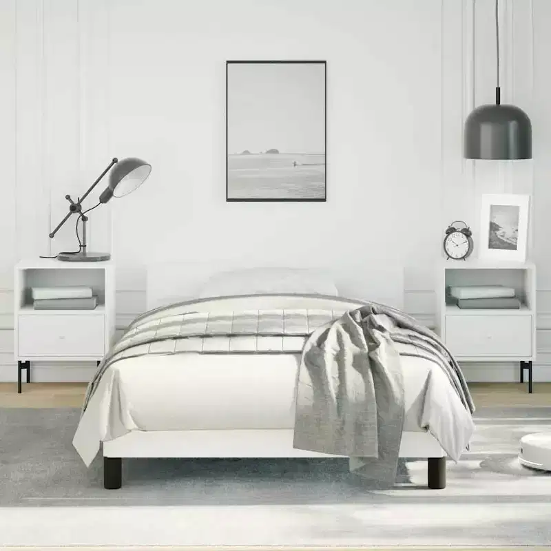 Bed Frame With Headboard White Faux leather, Plywood, Engineered wood