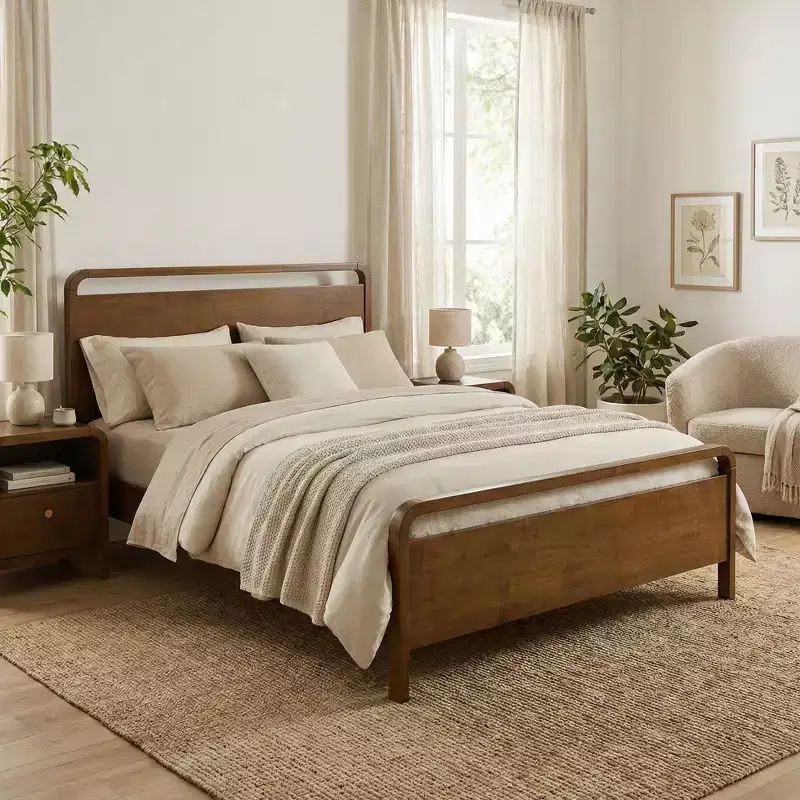 Roundhill Furniture Eldren Wood Platform Bed in Walnut Finish