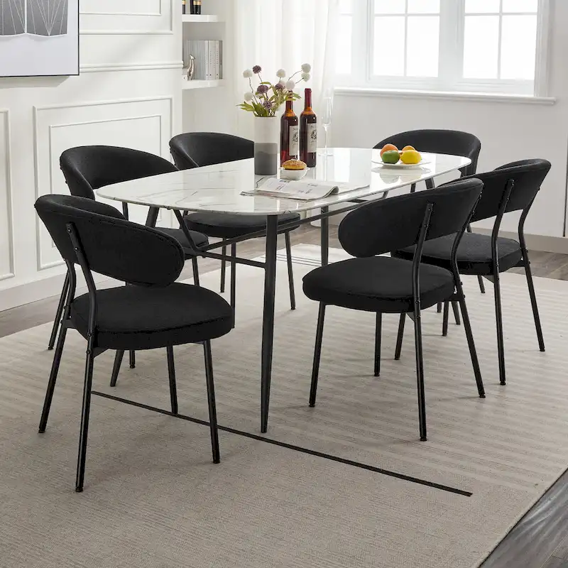 XINMICS Dining Chairs with Curved Backrest, Modern Fabric Upholstered Boucle Kitchen Dining Room Chairs Set of 2/4/6