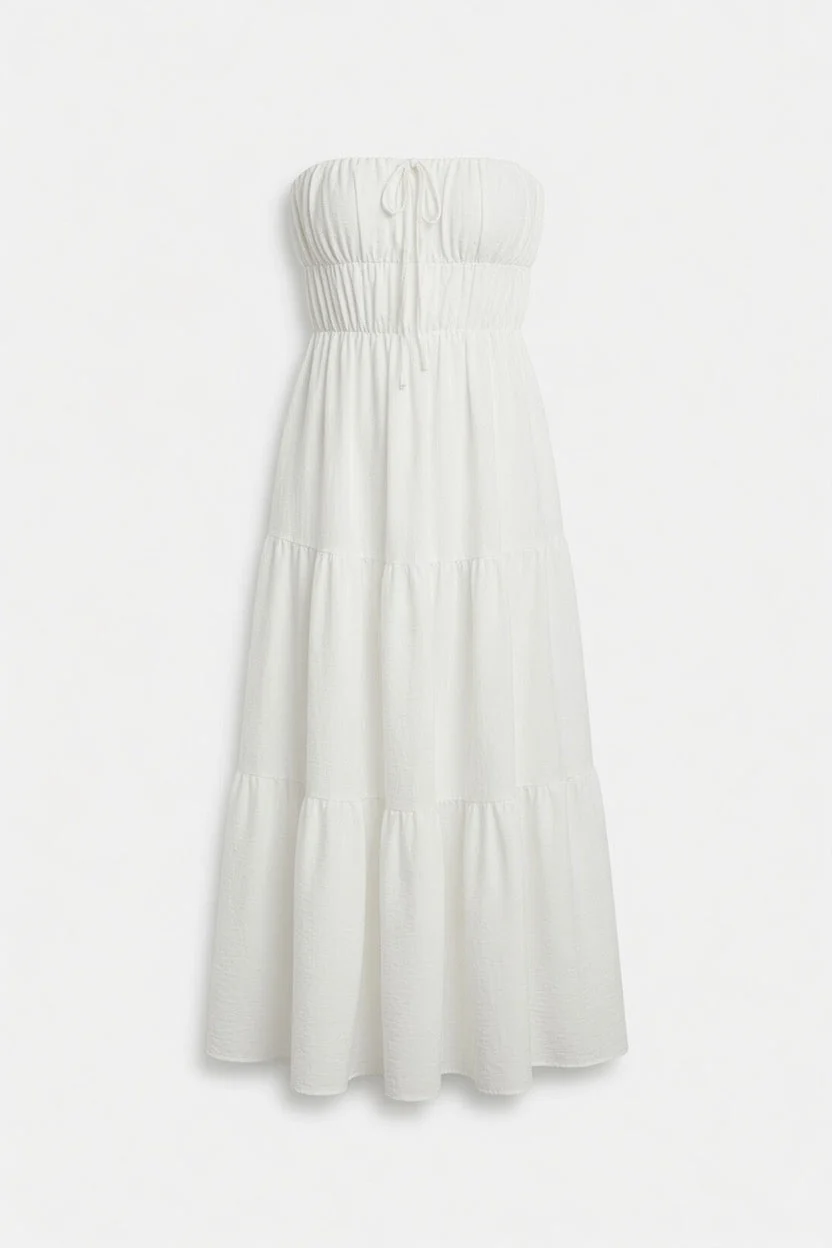 White Strapless Tiered Maxi Dress