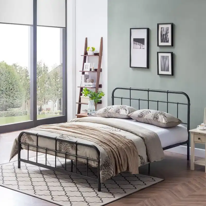 Industrial Iron Platform Bed Frame – No Box Spring Needed