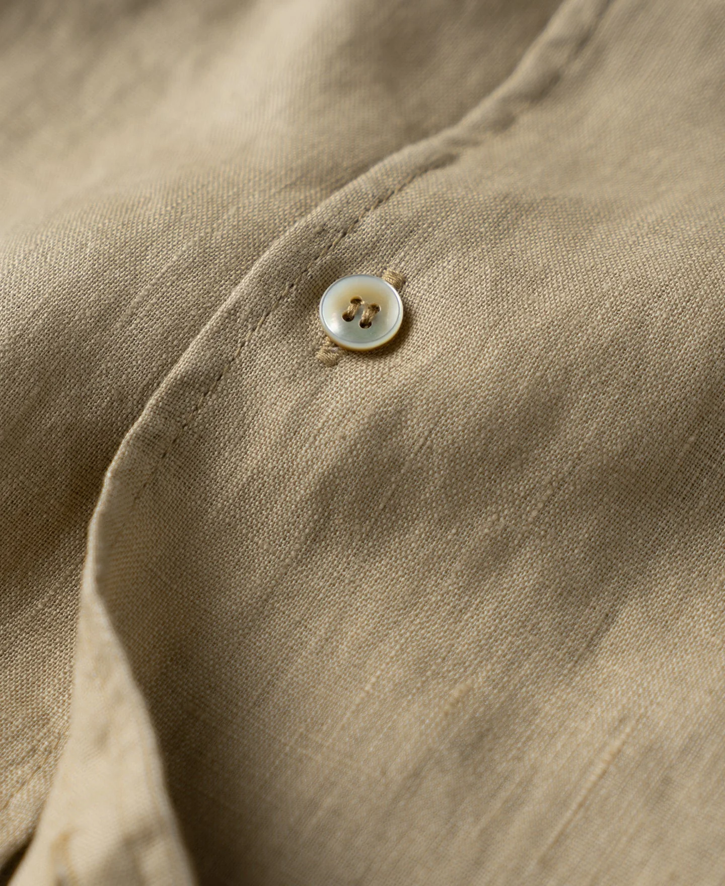 1950s Italian Collar Long Sleeve Linen Shirt - Light Coffee