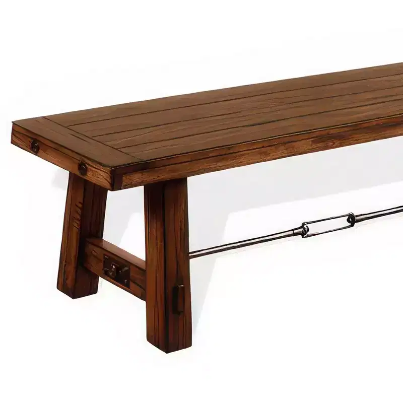Royal Hampton Wooden Bench | Rustic Brown Mahogany Wood, Angled Legs | Turnbuckle Accents | 64