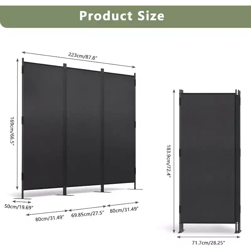 Sandinrayli 6Ft Room Divider Privacy Screen 2 Pack , Black