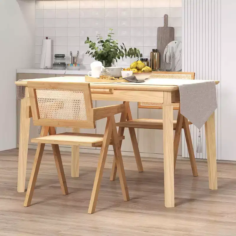Costway Set of 2/4 Rattan Accent Chairs Mid Century Dining Armchair Bamboo Frame Kitchen Natural