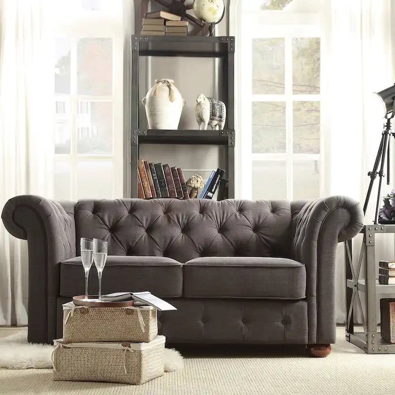 Knightsbridge Tufted Scroll Arm Chesterfield Loveseat