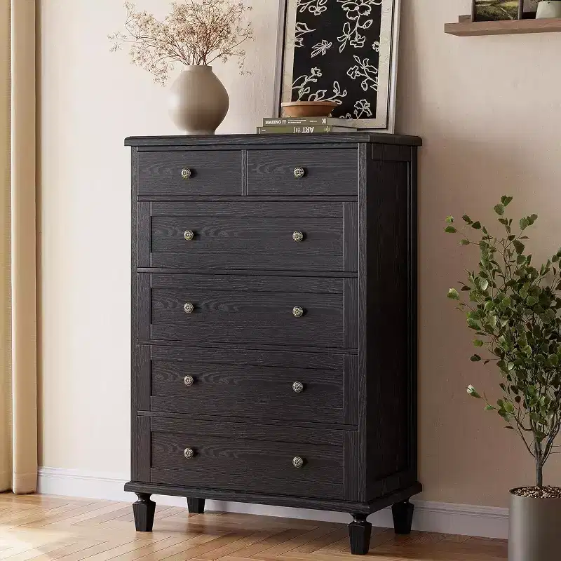 Wood 6-Drawer Dresser with Tapered Legs — Distressed Finish