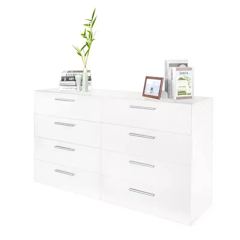 Karl Home 8-Drawer White Particle Board 47.24in. W Chest of Drawer