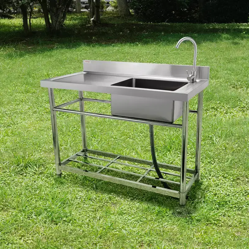 Stainless Steel Utility Sink, Free Standing Single Bowl with Workbench, 39.4x19.1x37.4