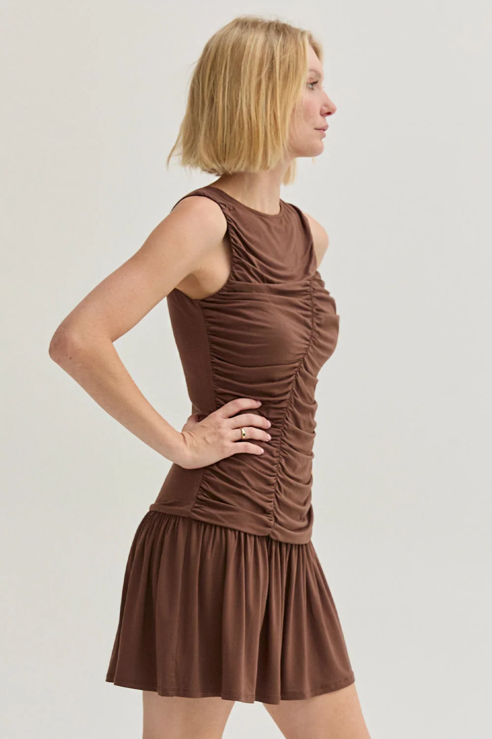 Ruched Knit Mini Dress