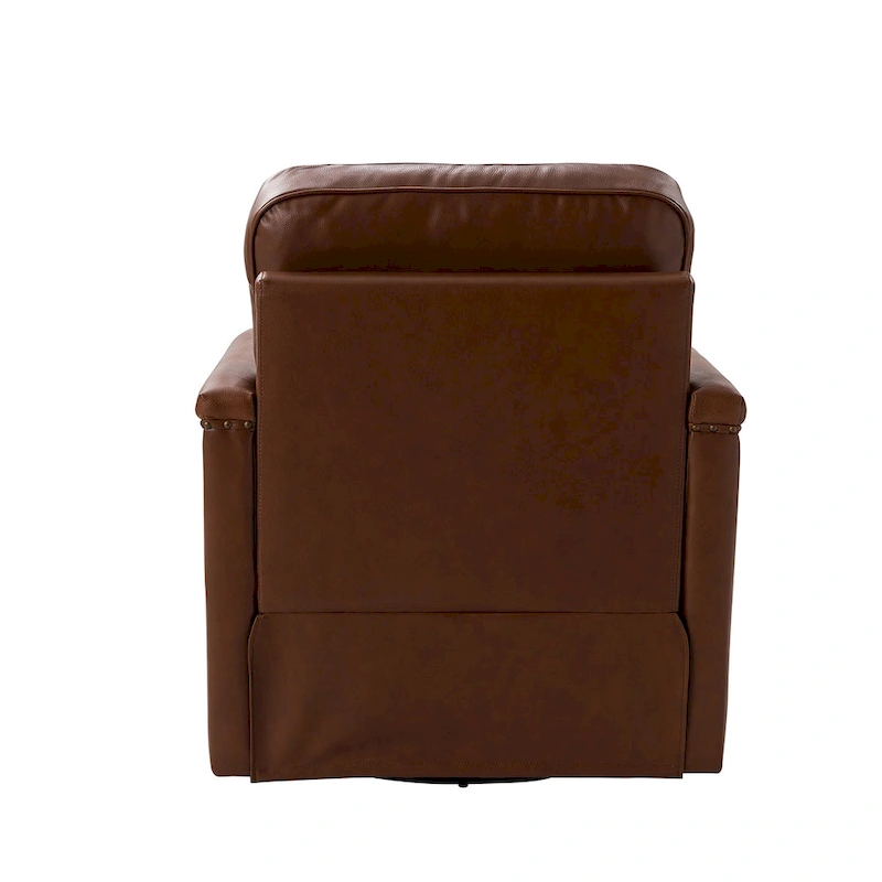 Rita Classic Genuine Leather Swivel Armchair With Nailhead Trims By HULALA HOME