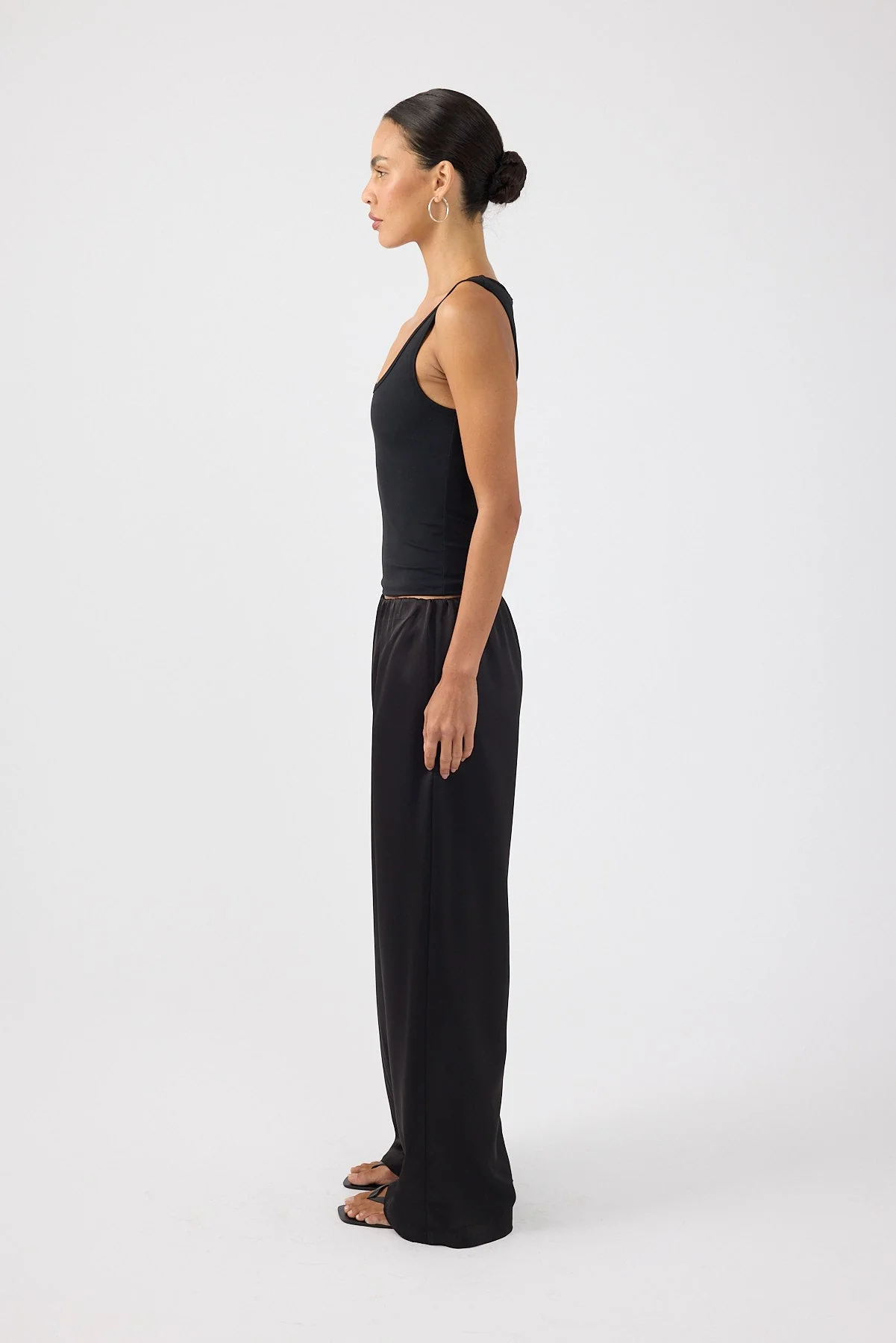 Satin Mid Rise Pants Black