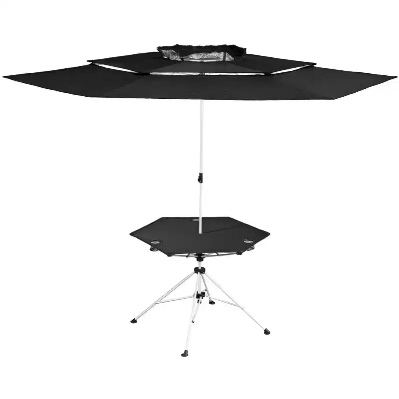 Outdoor Folding Canopy Table with Cup Holders, Black