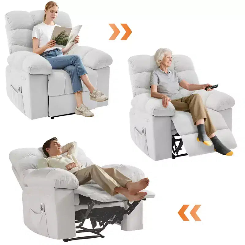 Rocking Recliner Chair with Massage and Heat Function, Ergonomic Breathable Fabric,2 Side Pockets ,for Living Room,Bedroom
