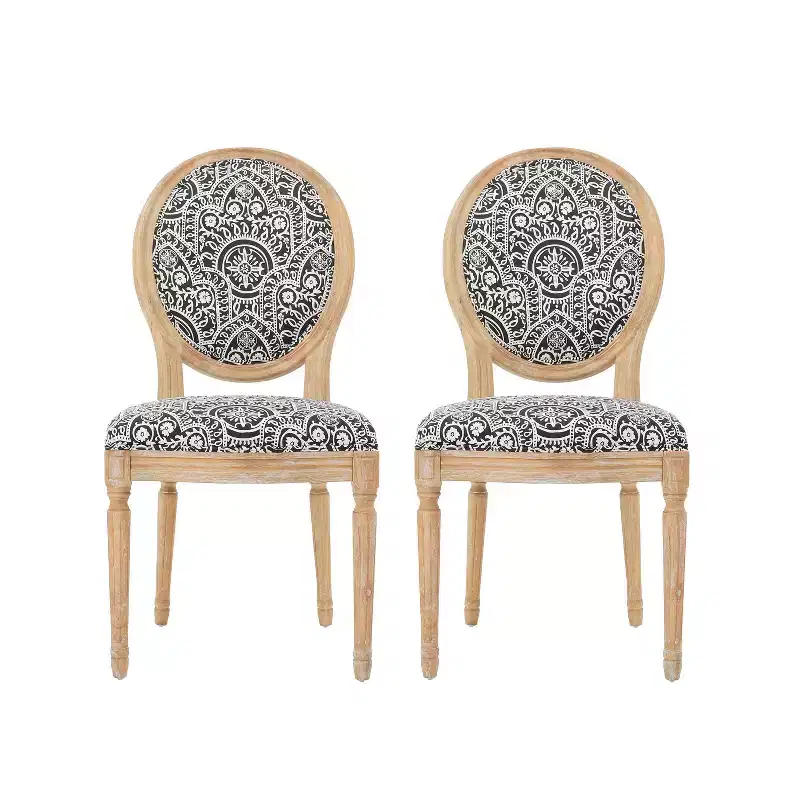 Set of 2 Traditional Upholstered Dining Chairs with King Louis Back and Rubberwood Frame