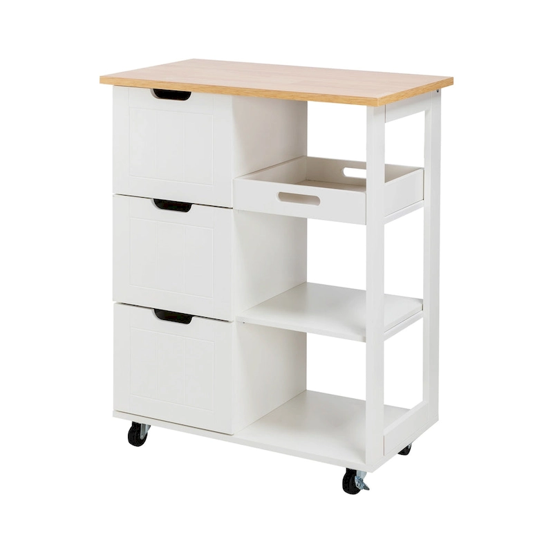 Futzca Kitchen Island Cart with 3 Open Shelves and 3 Drawers - N/A