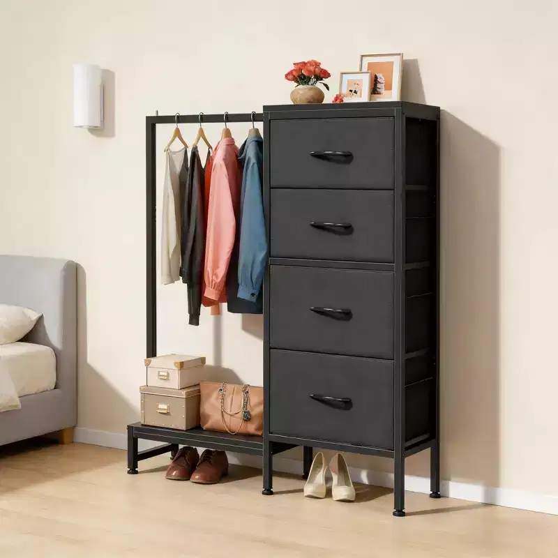 4/6 Drawer Dresser with Hanging Rack & Open Shelf, Fabric Drawer Wardrobe, 2-in-1 Small Closet for Bedroom, Living Room, Hallway