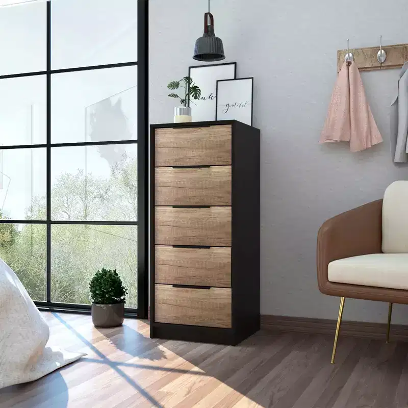 Okak Modern 5-Drawer Vertical Bedroom Dressers,Storage Chest of Drawers Wooden Tall Dresser Chest for Living Room,Entryway