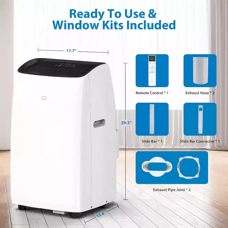GustoWave 14000 BTU Portable Air Conditioner with Heater, Indoor AC Unit for Rooms up to 750 Sq.ft, White/Black