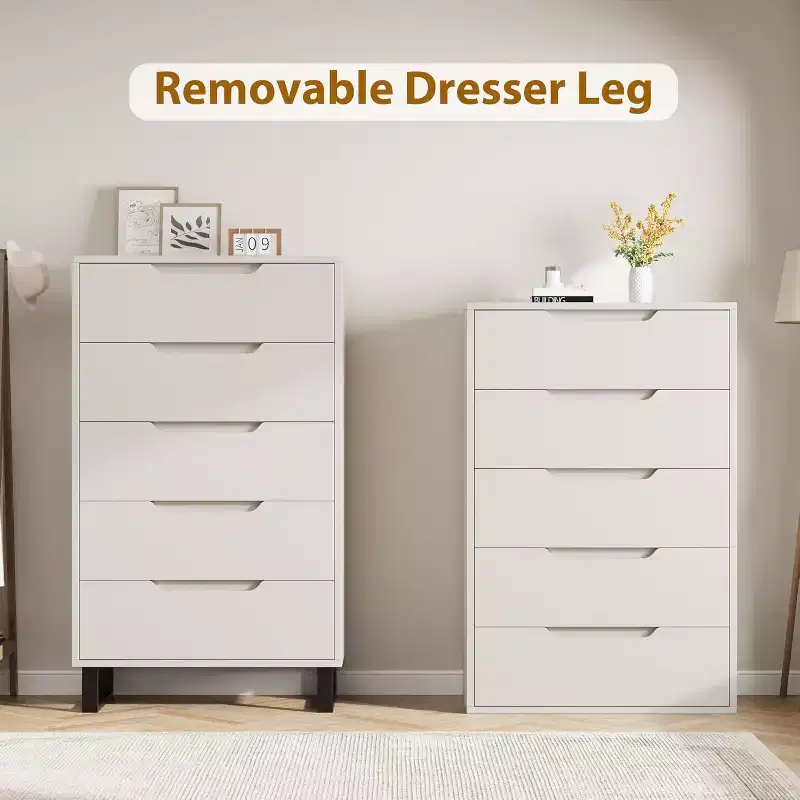 5 Dresser for Bedroom, 50H Dresser, Freestanding Vertical Drawer with Storage, Wooden Closet Chest Storage for Living Room Hallway Entryway