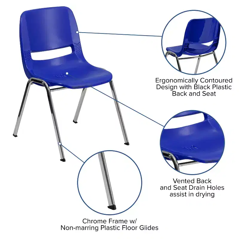 4-Pack Ergonomic Shell Stack Chair with Chrome Frame, 880 lb Capacity, 18
