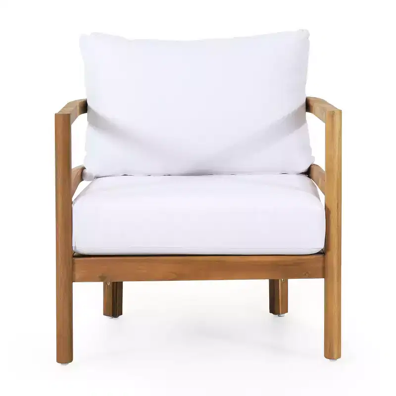 Christopher Knight Home Ellendale Outdoor Acacia Wood Club Chair with Cushions,Teak and White
