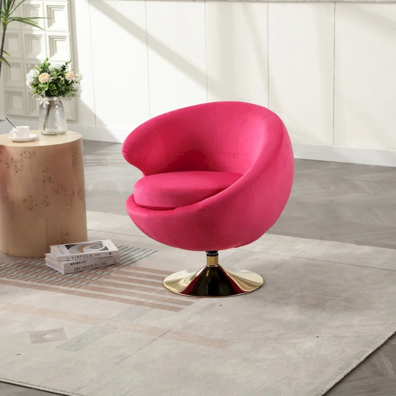 HOMEFUN Velvet 360 Degree Swivel Left Cuddle Barrel Accent Chairs