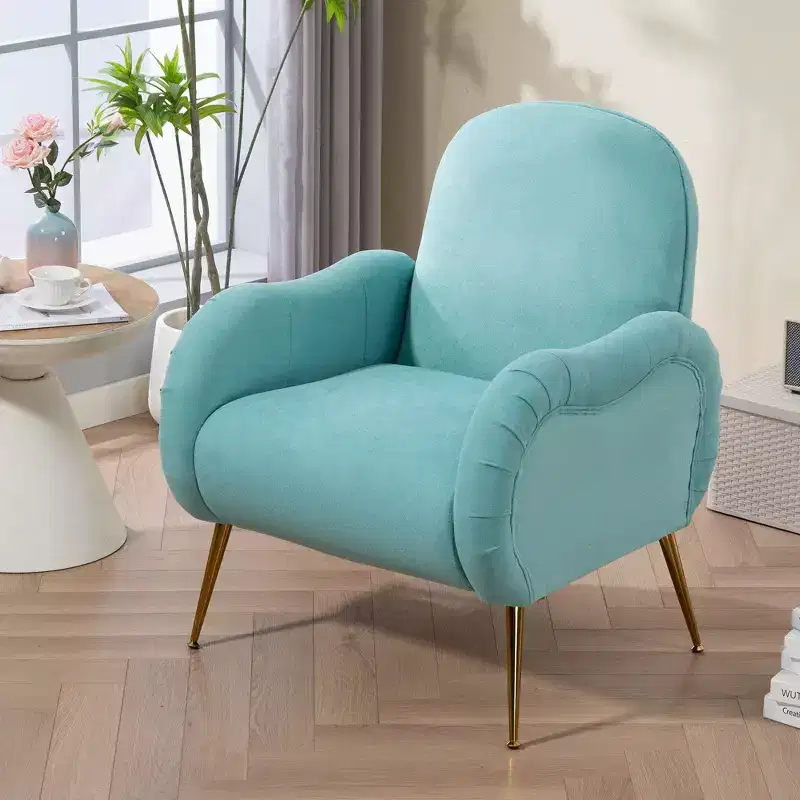 Modern Accent Chair for Bedroom with Metal Gold Legs, Snowflake Fabric Armchair, Single Sofa Chair for Living Room