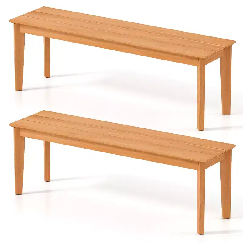 Costway 2PCS 55 Teak Wood Bench 3-Person Backless Seating w/ 880 LBS Weight Capacity