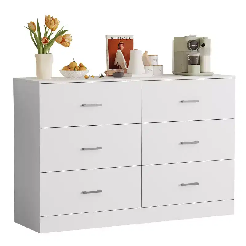 Tall 6-Drawer Dresser Chest of Drawers for Bedroom MDF Wood with Scratch-Resistant Finish, White