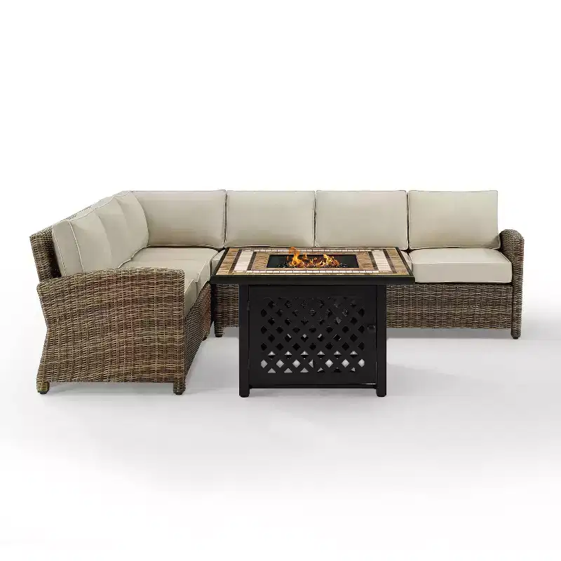 Bradenton 5pc Outdoor Wicker Sectional Set with Fire Table - Crosley