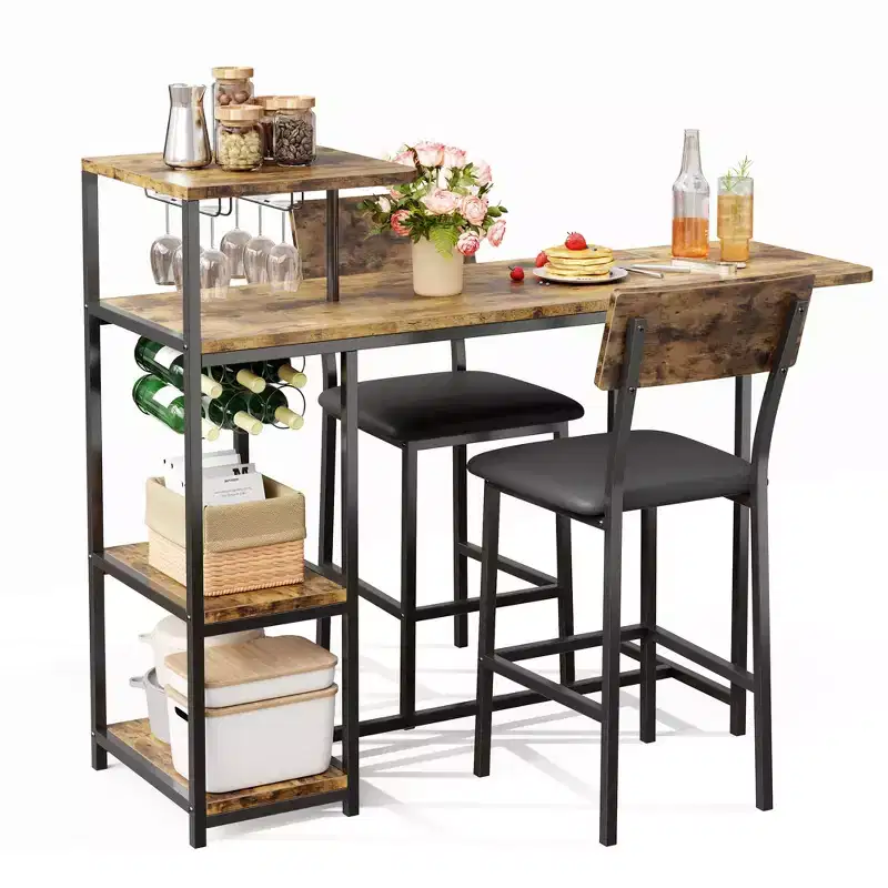 GustoWave Modern Dining Table Set for 2, 3-Piece Expandable Bar Table and Chairs Set