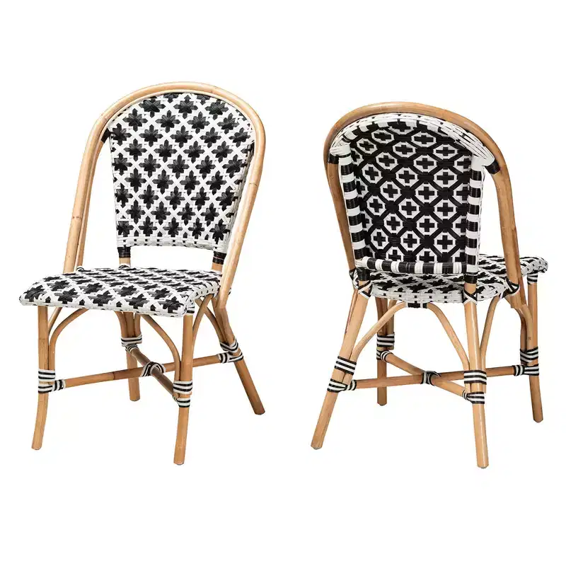 bali & pari Ambre Modern French Black and White Weaving Natural Rattan 2-Piece Bistro Chair Set