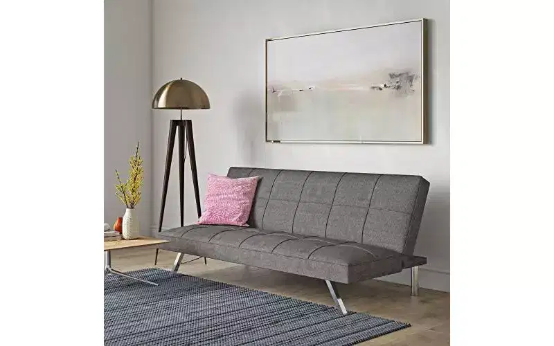 Modern Convertible futon Sofa Bed, Fabric loveseat with Metal Legs, Adjustable backrest