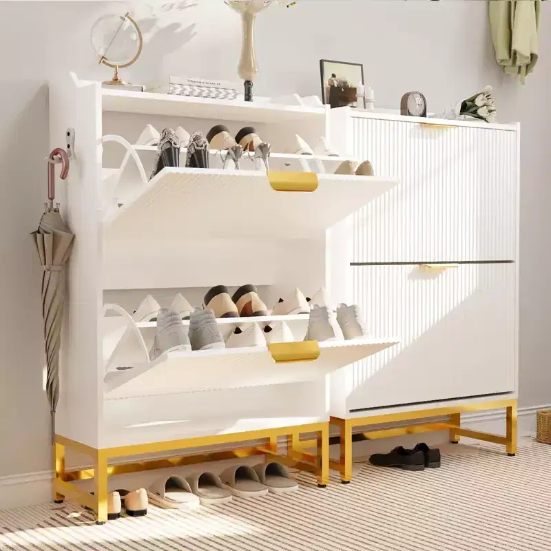COZONY Wave Design Shoe Cabinet with 3 Flip Drawers & 2 Storage Drawers, Slim Fluted Shoe Organizer for Entryway