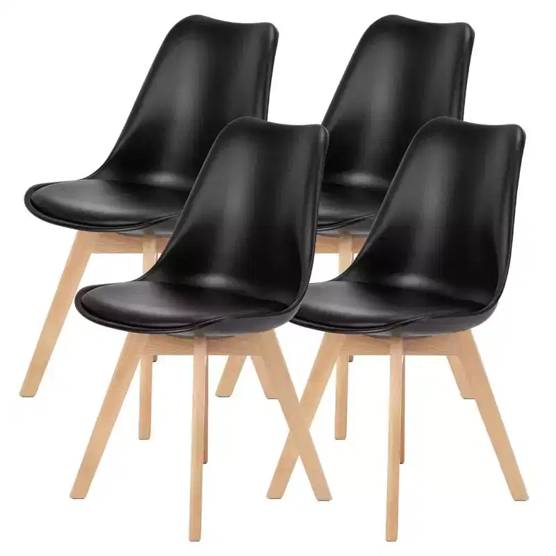 Okak Dining Chairs Set of 4 with Faux Leather Surface and Wood Legs, Armless Chairs with Padding Seat, Kitchen Chairs for Dining Room