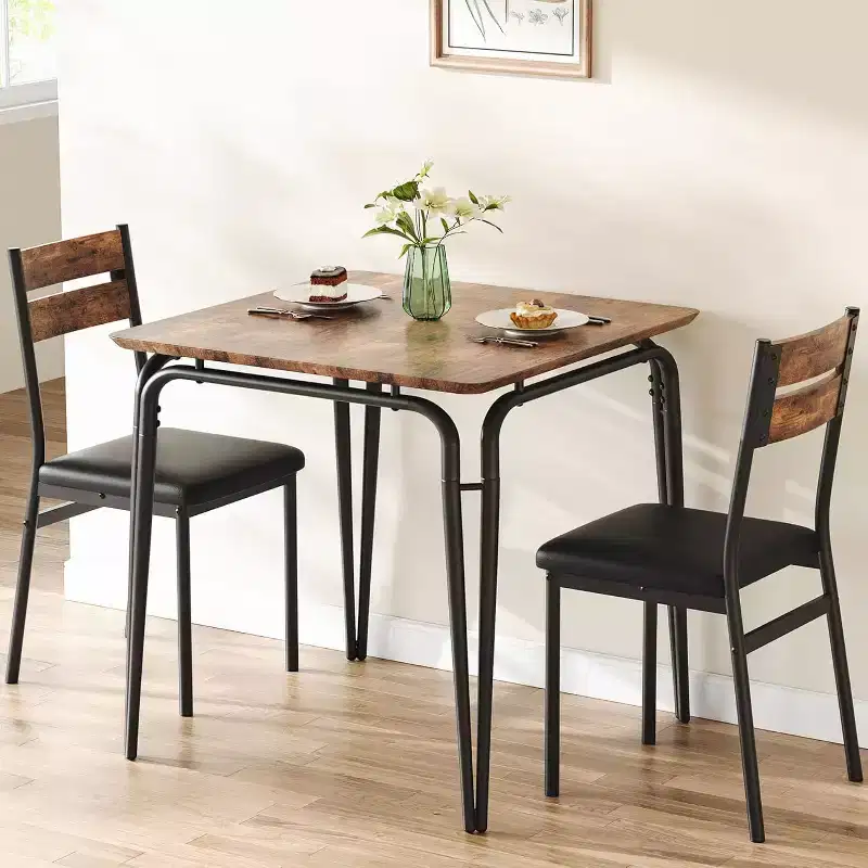 Vintage 3-Piece Apartment Dining Set for 2 - Space-Saving Square Table & 2 Chairs, Small Kitchen/Diner Set for Compact Spaces