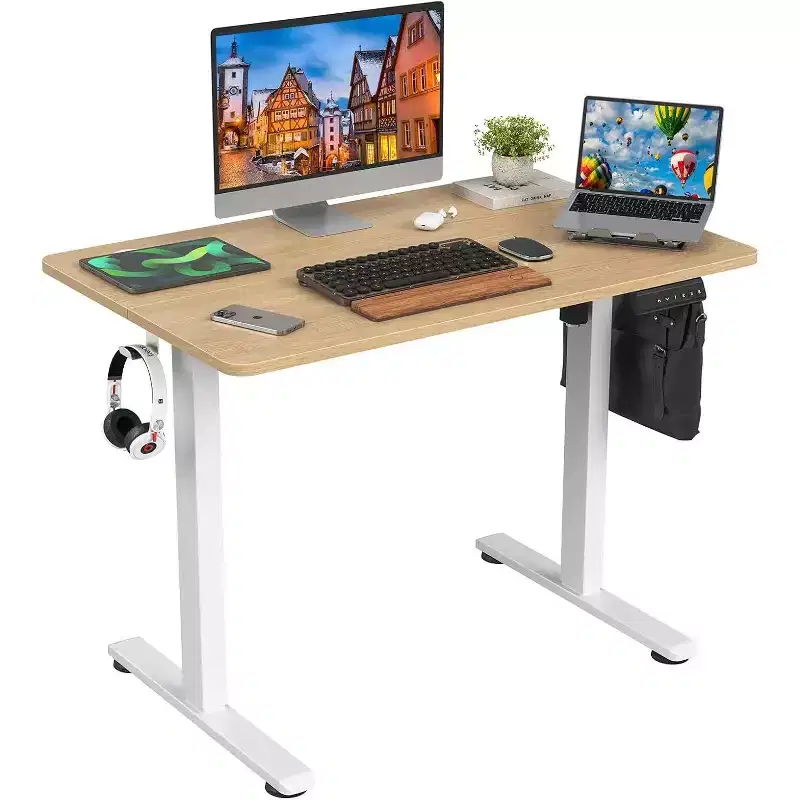 PexFix 40 x 24 Electric Standing Desk Nature Desktop Height Adjustable Computer Desk Stand up Home Office Desk with Splice Board