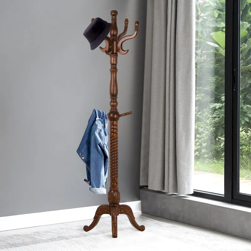 Creative Solid Ash Wood Freestanding Coat Rack with 8 Hooks