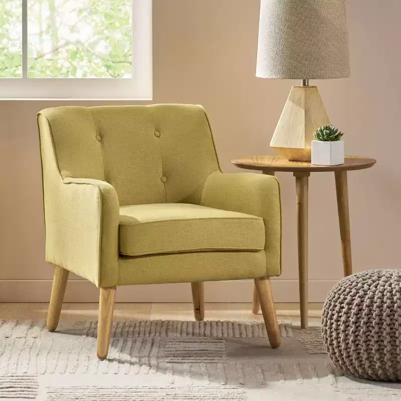 Button-Tufted Fabric Accent Chair with Birch Wood Legs – 30.5
