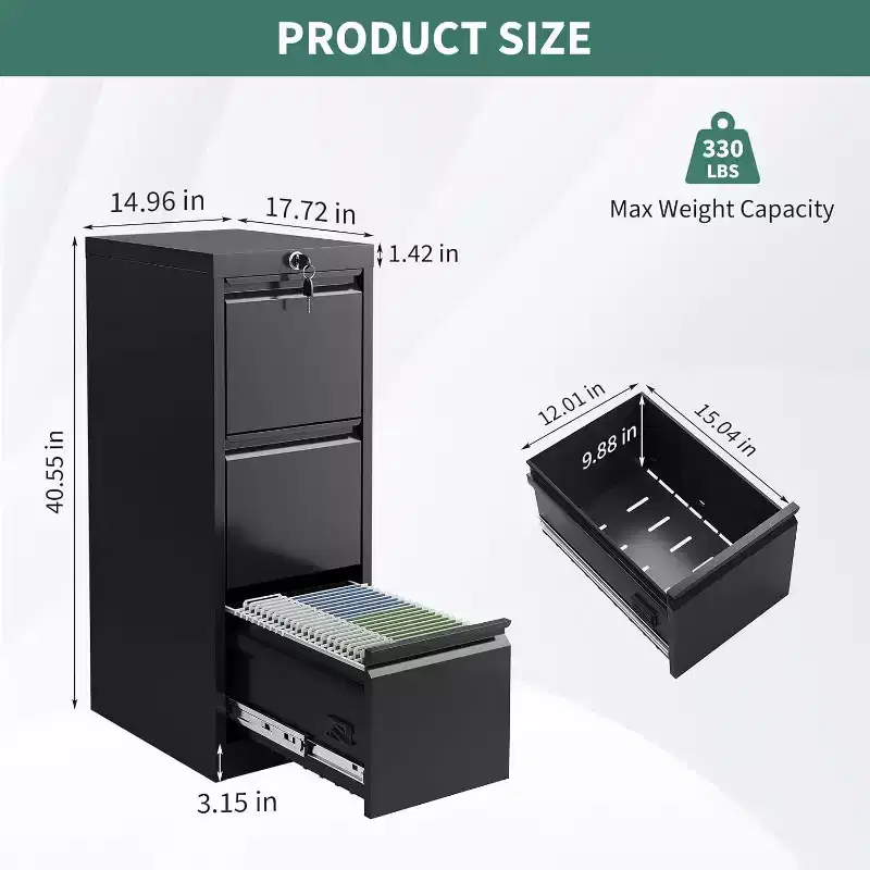 Acekool 103 Rolling Storage Cabinet with Lock, Workbench & Adjustable Shelf, Mobile Tool Chest for Garage, Shop, Office, Black